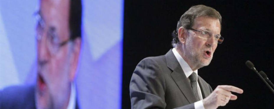 El presidente del Gobierno, Marinao Rajoy, durante el mitin electoral celebrado en Zaragoza. EFE