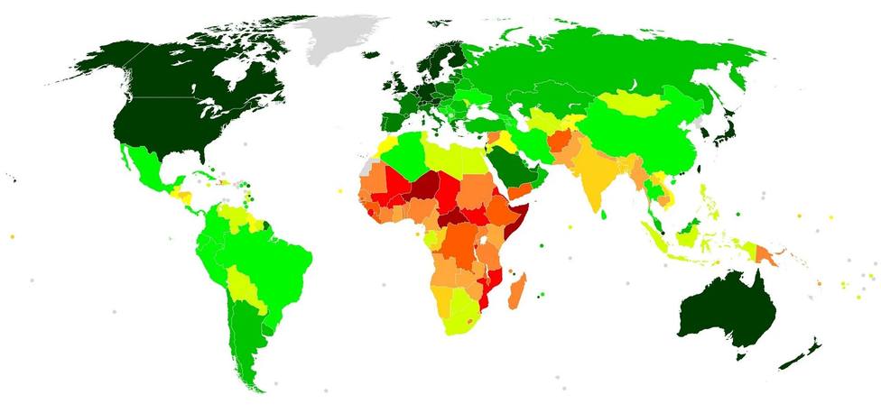 Mapa mundial del Índice de Desarrollo Humano