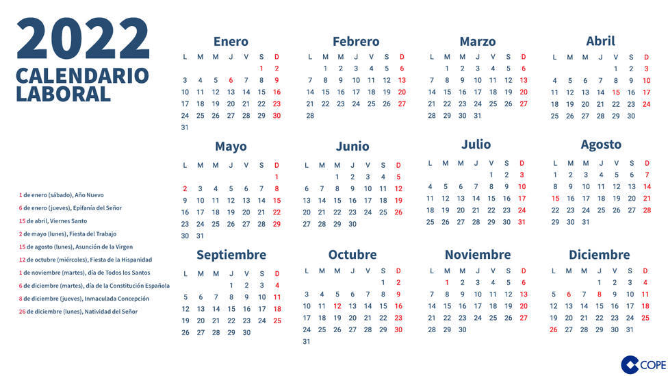 Calendario Laboral 2022 Estos Son Todos Los Festivos Y Puentes Del