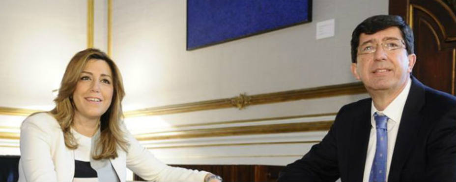 Juan Marín durante el encuntro con la presidenta en funciones de Andalucía, Susana Díaz