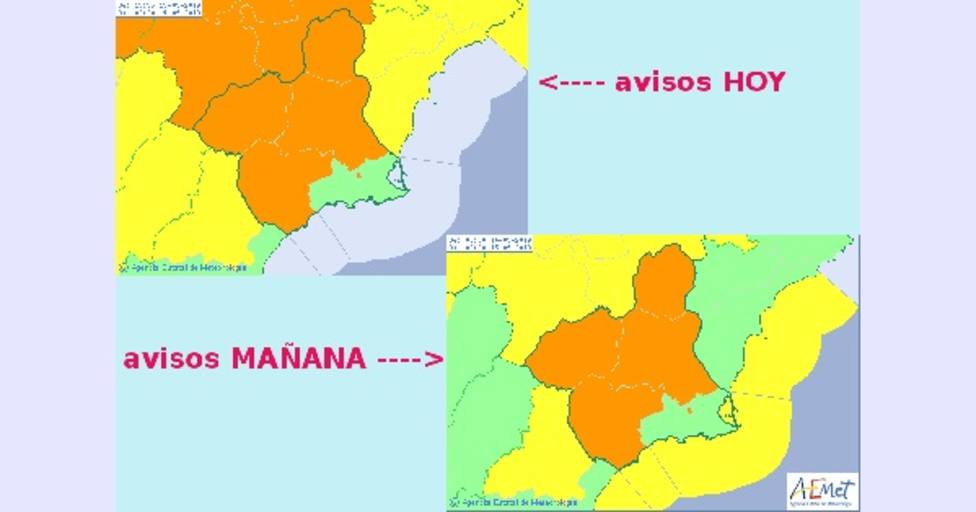 La Región de Murcia continuará este sábado en alerta naranja por fuertes lluvias