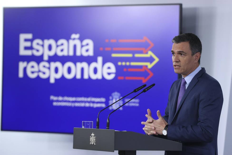 Pedro Sánchez durante la comparecencia en la que anuncia las nuevas medidas del plan anticrisis