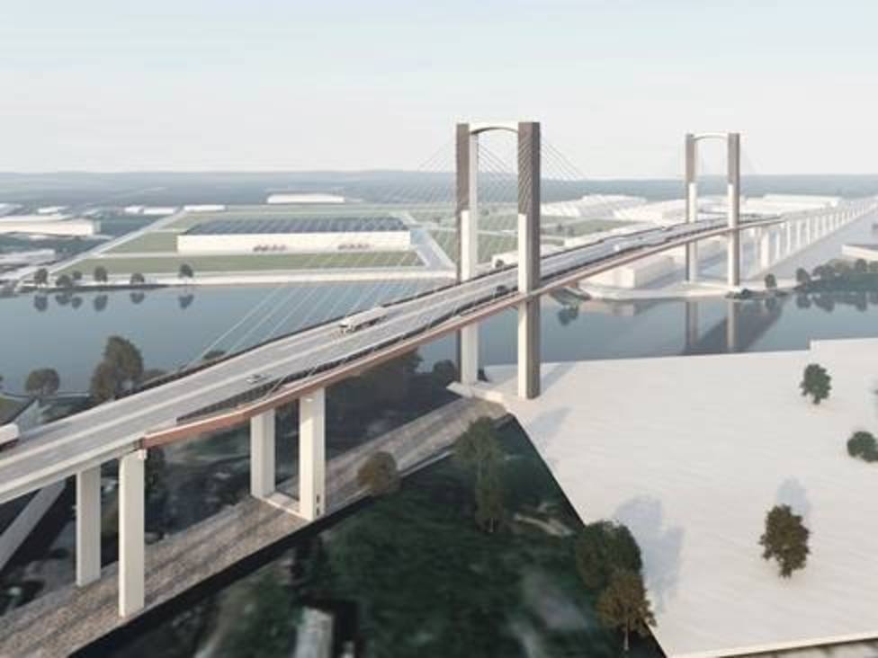 Recreación del Puente del Centenario de Sevilla tras la sustitución de tirantes y ampliación de carriles