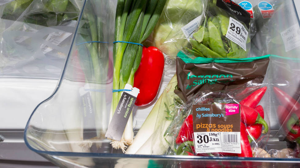Salad items/produce kept fresh inside a fridge
