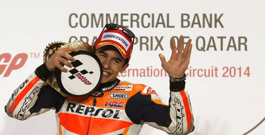 Márquez, en el podio del Gran Premio de Qatar. Reuters.