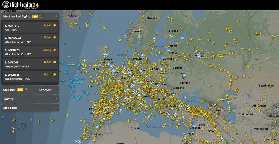 La alucinante imagen del espacio aéreo tras el ataque de Rusia a Ucrania