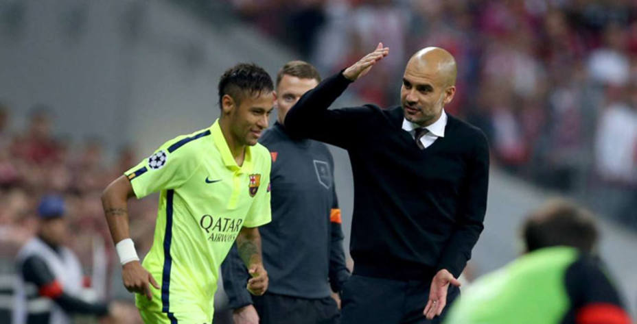 Neymar y Guardiola durante las semifinales de la Champions League de la temporada pasada