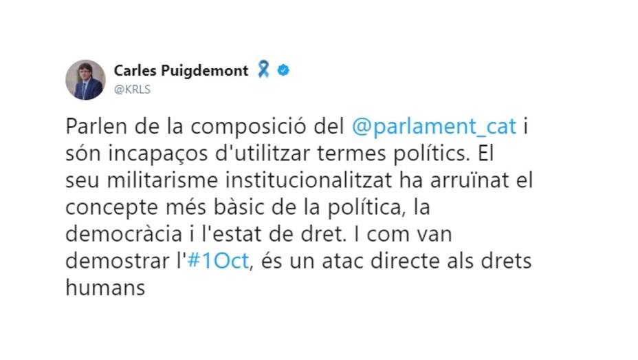Tuit de Puigdemont a Soraya tras su entrevista en COPE