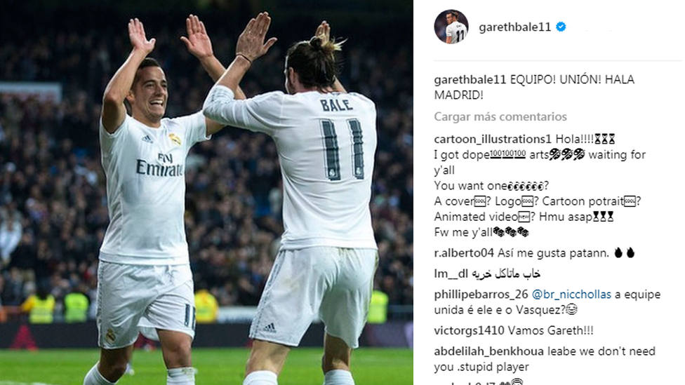 Guiño de Gareth Bale a Lucas Vázquez en su cuenta de Instagram