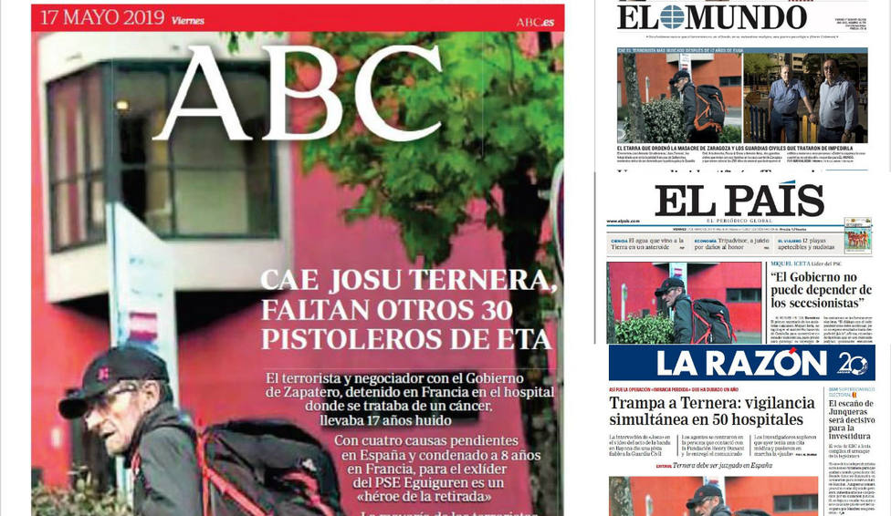 La detención de Josu Ternera tras 17 años fugado, portada en la prensa del viernes