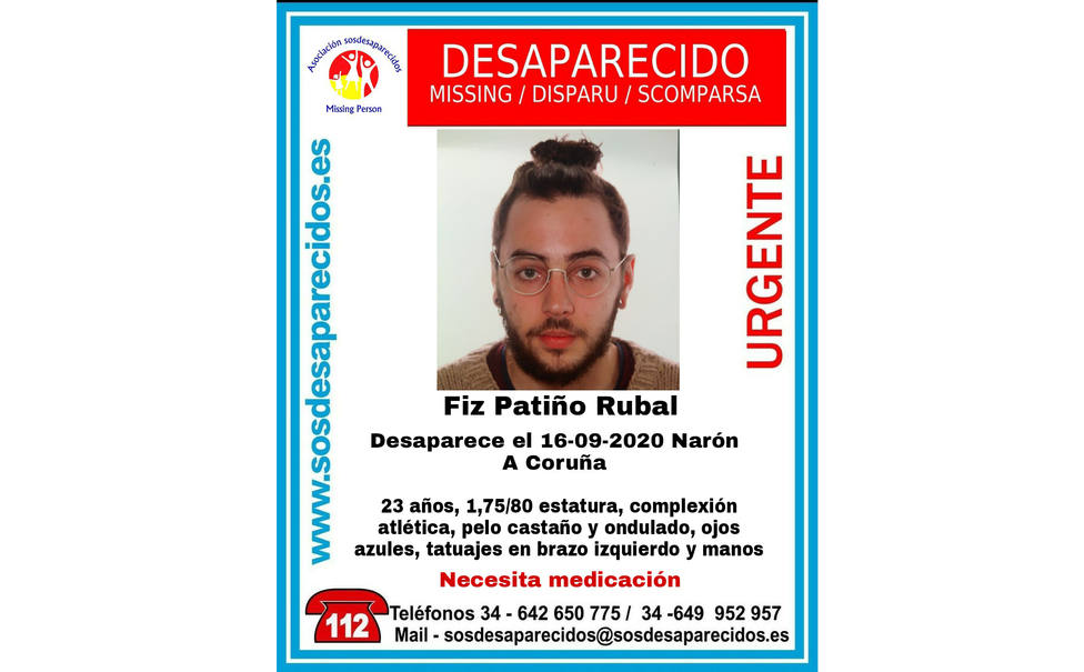 Foto de Fiz Patiño Rubal y algunas descripciones de su físico - FOTO: SOS Desaparecidos