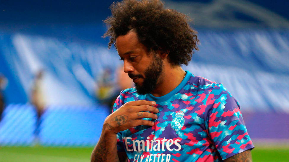 Marcelo, durante el calentamiento previo al Real Madrid - Celta de LaLiga Santander. CORDONPRESS