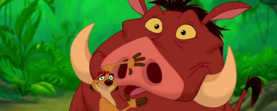 Timón y Pumba, personajes de Disney en el Rey León. (Escena película).