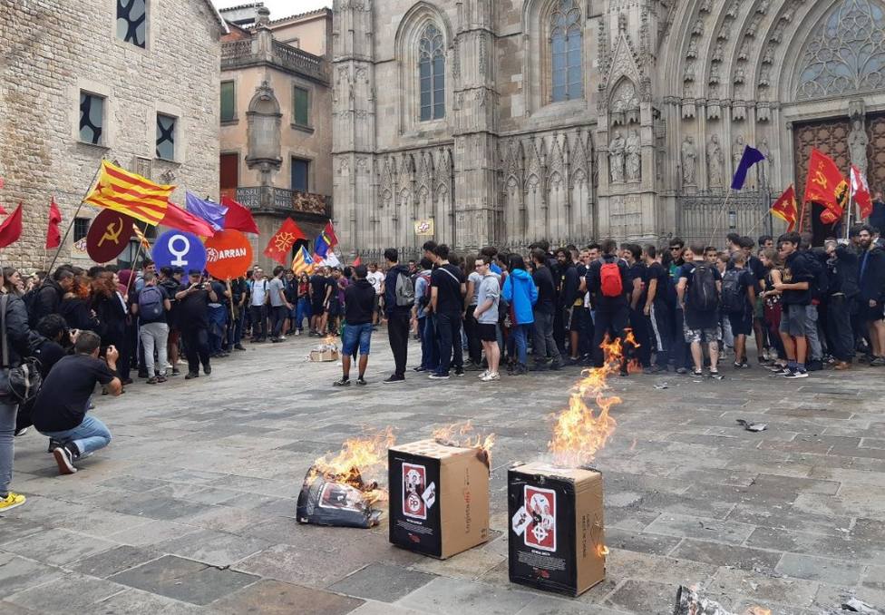 Arran quema imágenes de Felipe VI y jueces en una manifestación de la Diada
