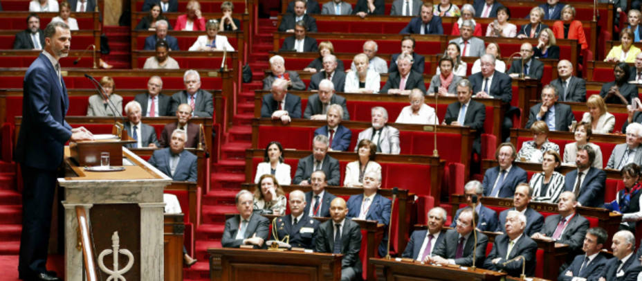 Felipe VI durante su discurso ante la Asamblea Nacional francesa. REUTERS