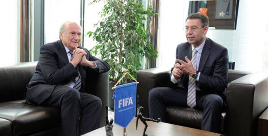 Joseph Blatter, presidente de la FIFA, con Josep María Bartomeu, presidente del Barcelona (@FCBarcelona_es )