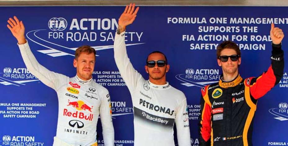Sebastian Vettel, Lewis Hamilton y Romain Grosjean (Reuters)