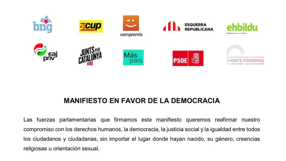 El PSOE firma un manifiesto junto a Bildi y ERC en favor de la democracia