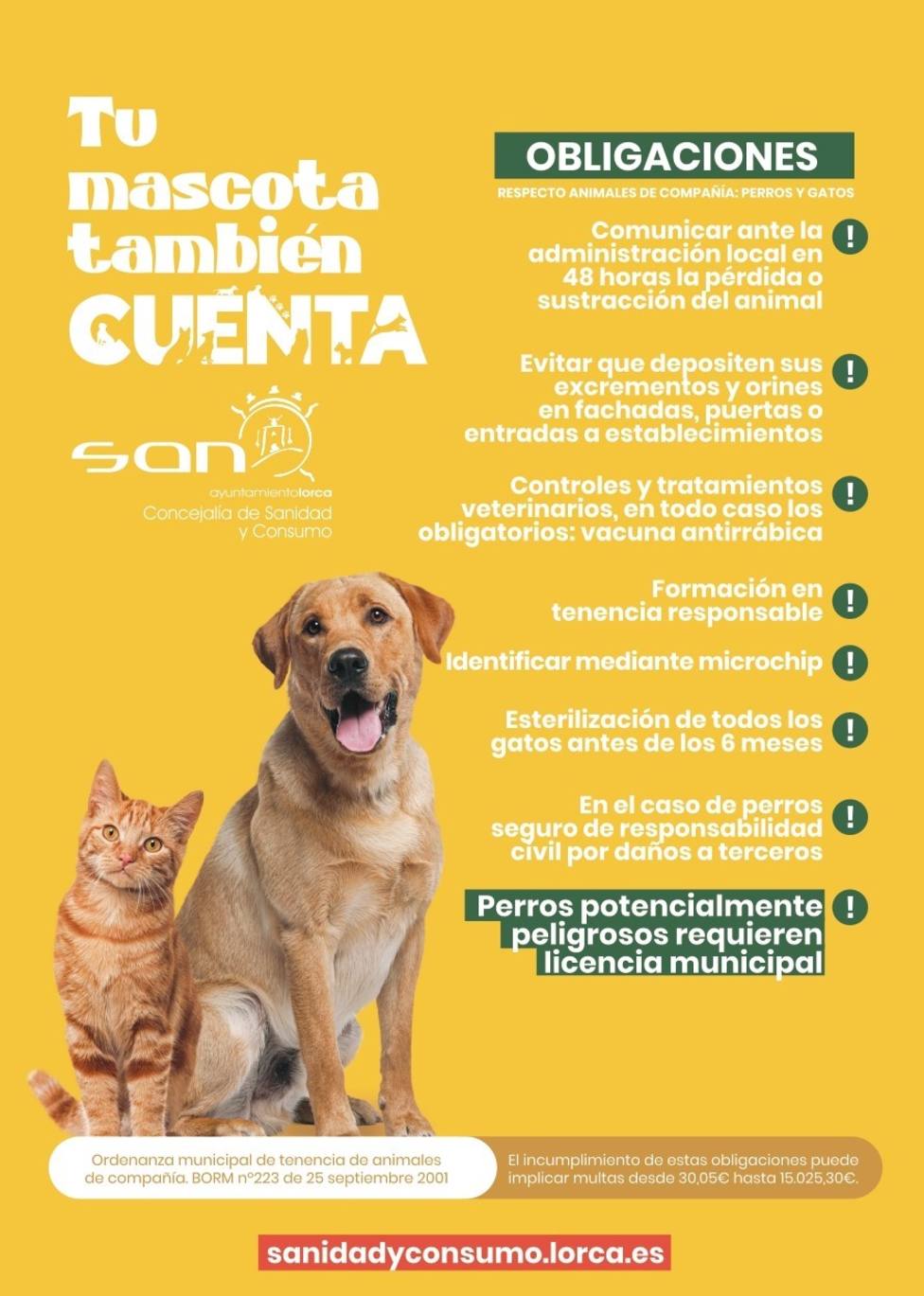 Lorca pone en marcha una campaña de información para la protección y defensa de los animales de compañía
