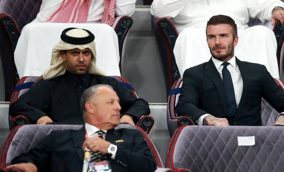 El ex futbolista David Beckham y dueño del PSG, Nasser al-Khelaifi