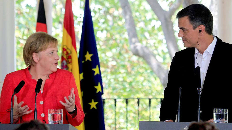 Pedro Sánchez y Angela Merkel ofrecen una rueda de prensa conjunta