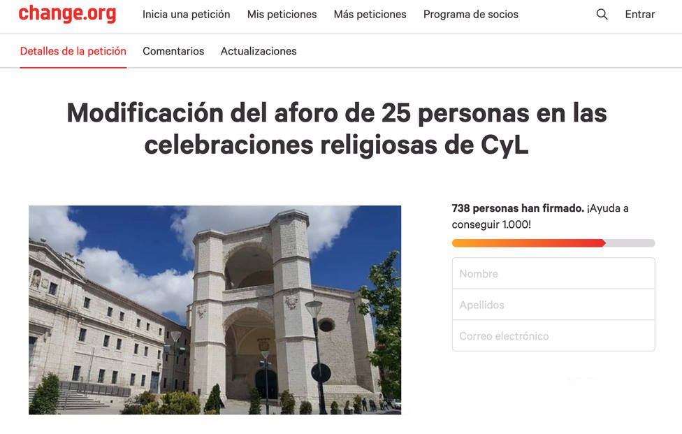 Petición en Change.org para que se amplíe el aforo máximo permitido en iglesias de Castilla y León