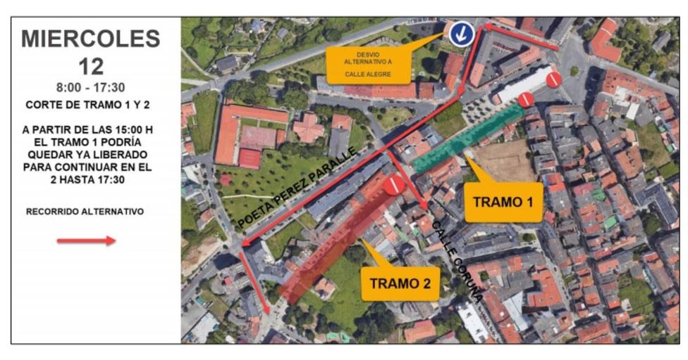 Actuaciones previstas para el miércoles y sentido de circulación - FOTO: Concello de Ferrol