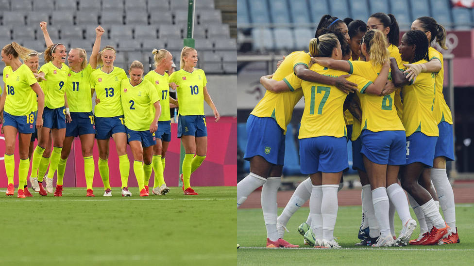 Selecciones de Suecia y de Brasil celebrando sus respectivas victorias en el comienzo de los Juegos