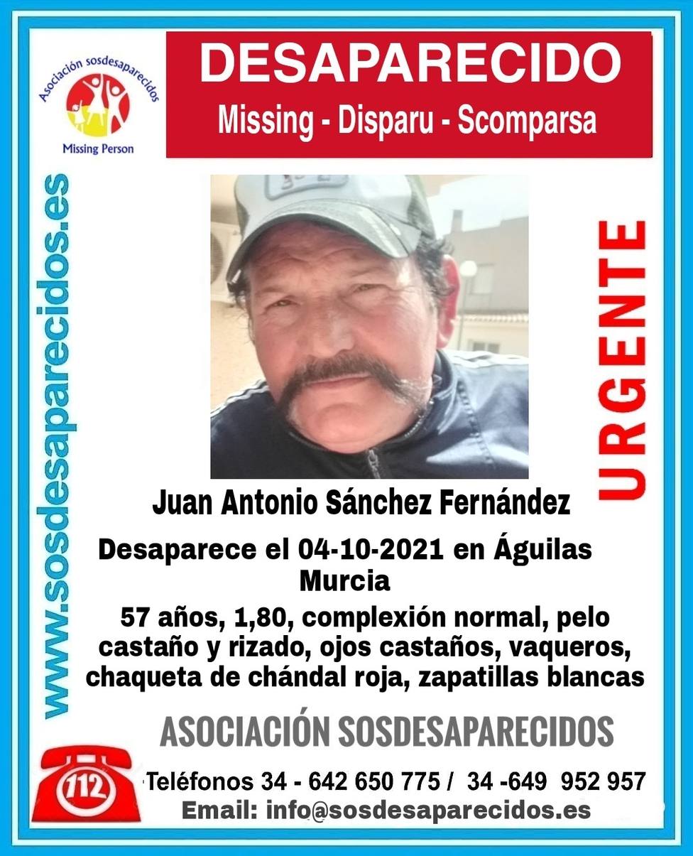 Buscan a un hombre en Águilas de 57 años desaparecido desde hace 12 días