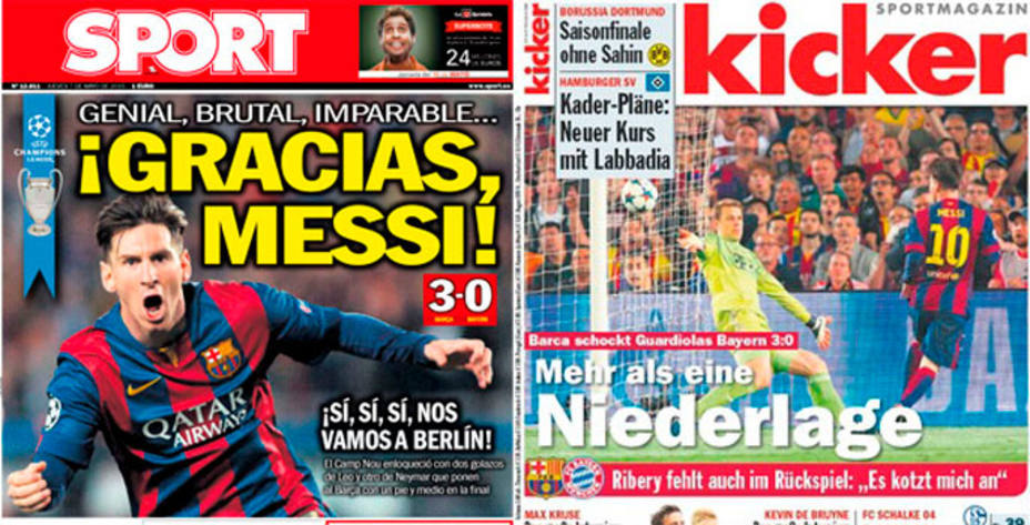 La exhibición de Leo Messi aparece en los periódicos deportivos de todo el mundo.