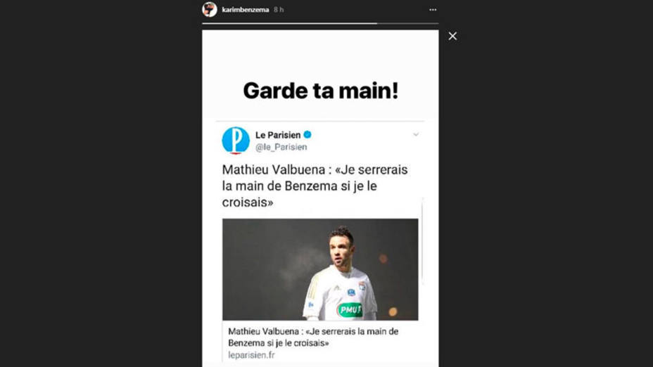 Mensaje de Karim Benzema en Instagram Stories