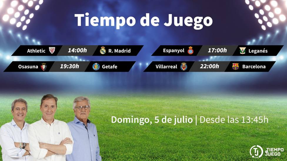 Sigue este domingo desde las 13:45h. Tiempo de Juego con el Athletic - R. Madrid y el Villarreal - Barcelona