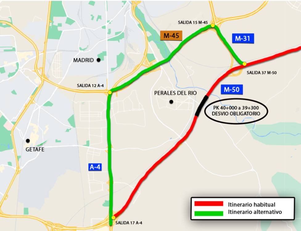 Prohibida la circulación de mercancías peligrosas en el túnel de la autovía M-50 -Perales del Río- en la Comunidad de Madrid