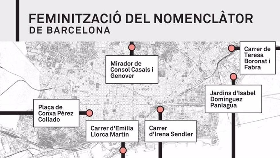 Nuevas calles y espacios con nombre de mujer en Barcelona.