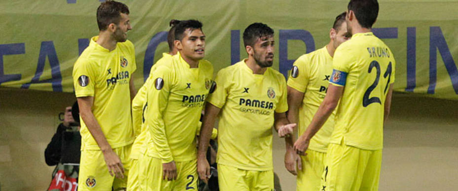 El Villarreal celebra el gol conseguido por Leo Baptistao. REUTERS