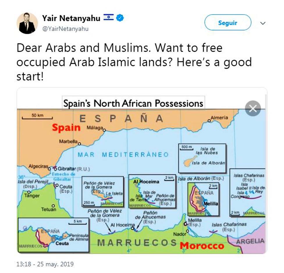 El hijo de Netanyahu sugiere a árabes y musulmanes que liberen Ceuta y Melilla