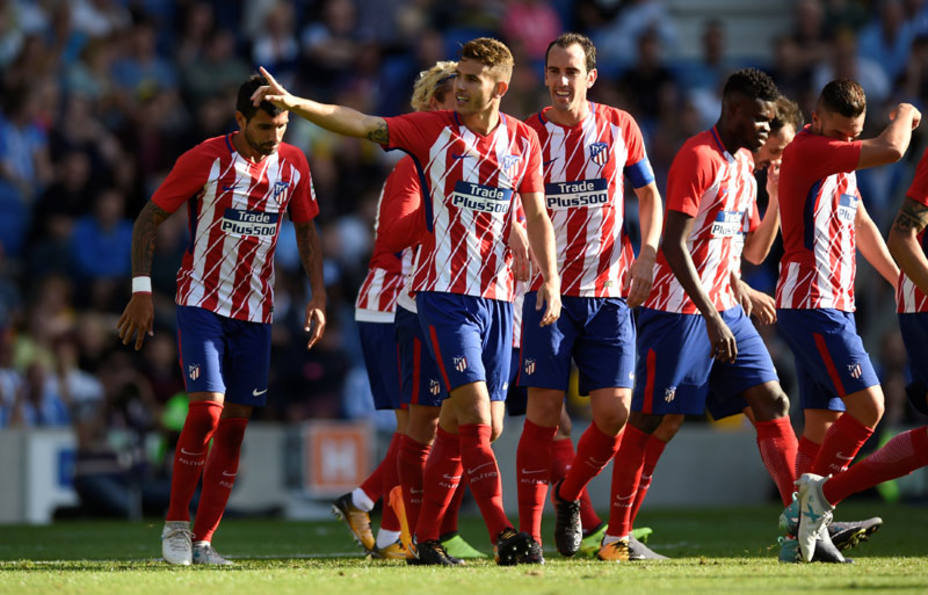 Jugadores del Atlético celebran uno de los goles