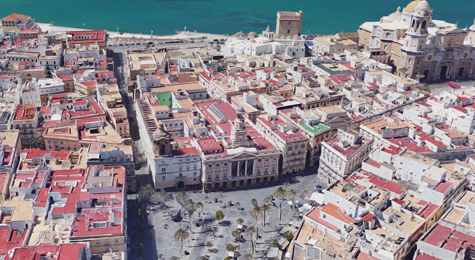 Vista aérea de la zona del Ayuntamiento de Cádiz