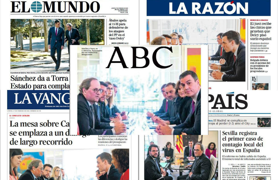 Los honores de jefe de Estado de Sánchez a Torra y las reuniones mensuales, portada en la prensa