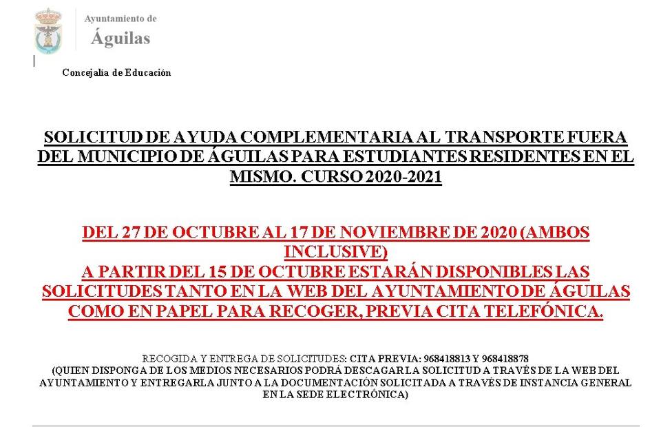 A partir del 15 de octubre estará disponible el certificado para solicitar ayudas complementarias transporte