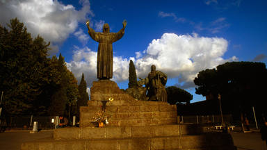 Rome Italy Nr Viale Carbo Felice Statue of Saint Francis of Assisi & Disciples on Way to See Pope