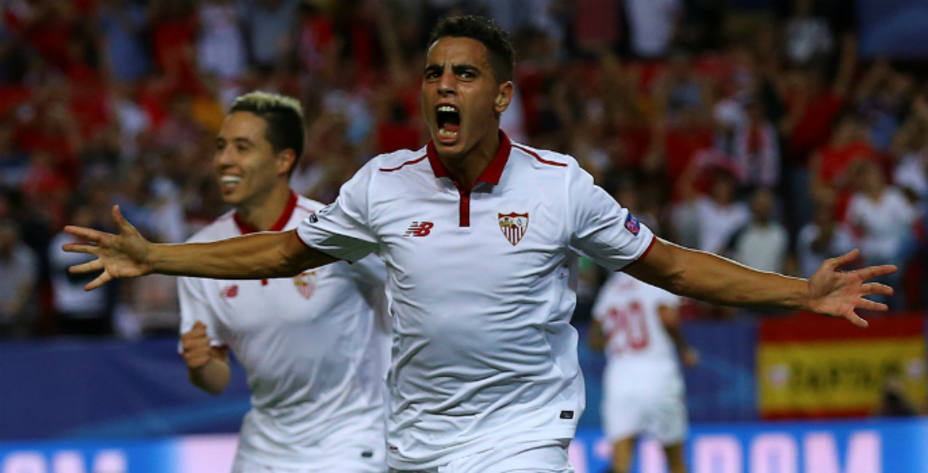 El Sevilla celebra el 1-0 ante el Lyon. REUTERS