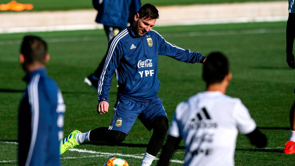 Leo Messi, durante un entrenamiento en Madrid con la Selección Argentina. EFE