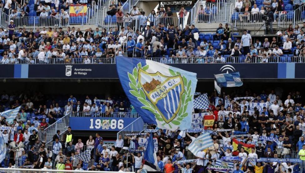 La afición del Málaga, durante un partido del Málaga
