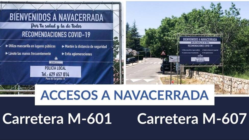 Navacerrada ha colocado carteles en los dos accesos al municipio abiertos