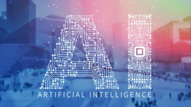 Artificial Intelligence technology double exposure with AI text made of electronic circuit board