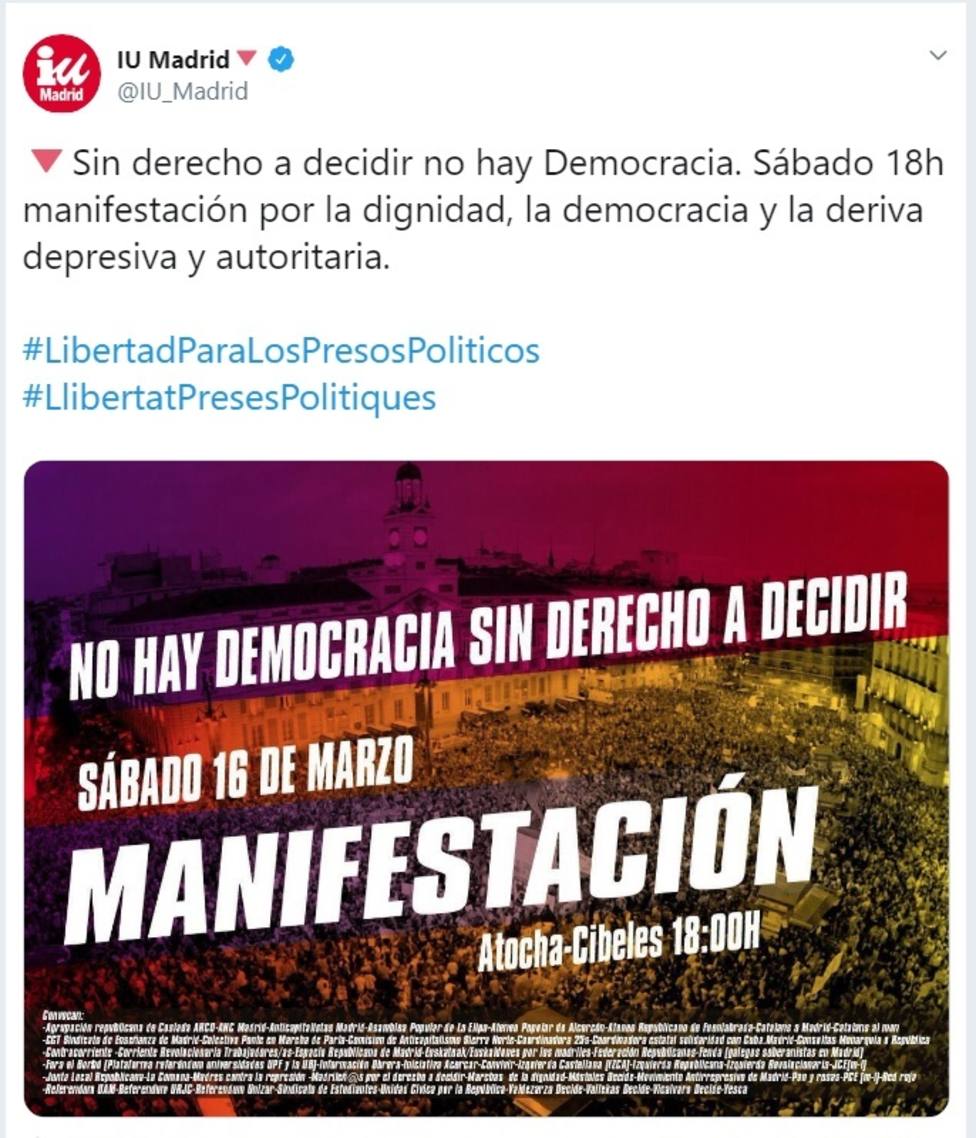 Llamazares critica que IU apoye mañana la manifestación independentista de Madrid