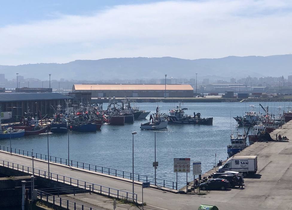 Barcos a la espera de desembarcar sus capturas de bocarte en el puerto de El Musel (Gijón)