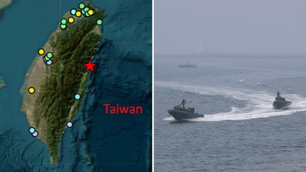 Un mapa del terremoto en Taiwán y buques del país