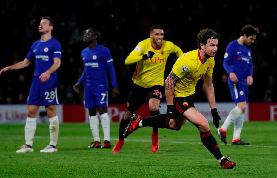 El Watford celebra uno de los cuatro goles marcados al Chelsea. REUTERS